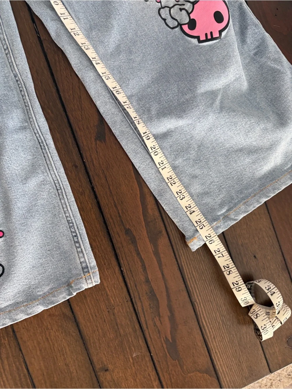 Sanrio Light Blue Wide-Leg Jeans with Pink & Black Character Prints